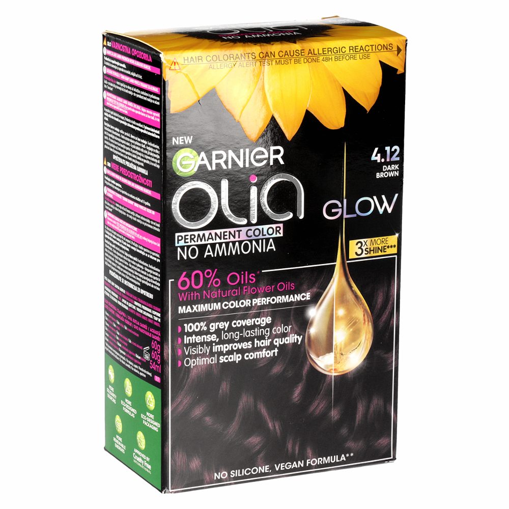 barva za lase 4.12, glow, temno hladna rjava , garnier olia