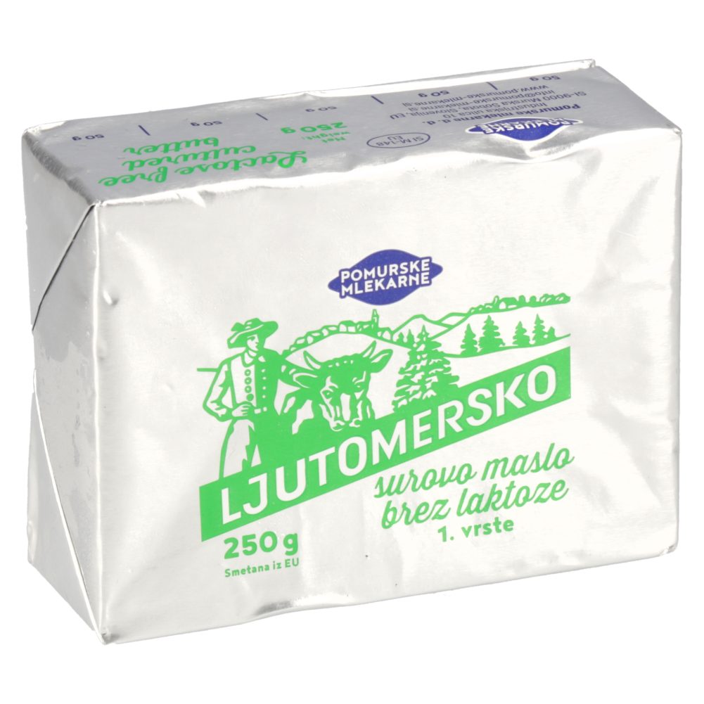Ljutomersko maslo brez laktoze, Pomurske mlekarne, 250 g
