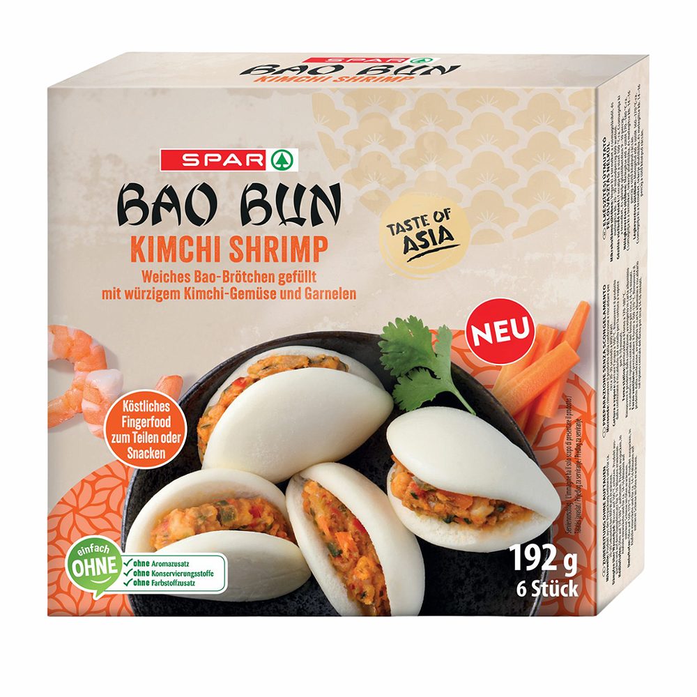 parjeni bao bunsi, s kimchijem in kozicami, spar taste of asia, 192g