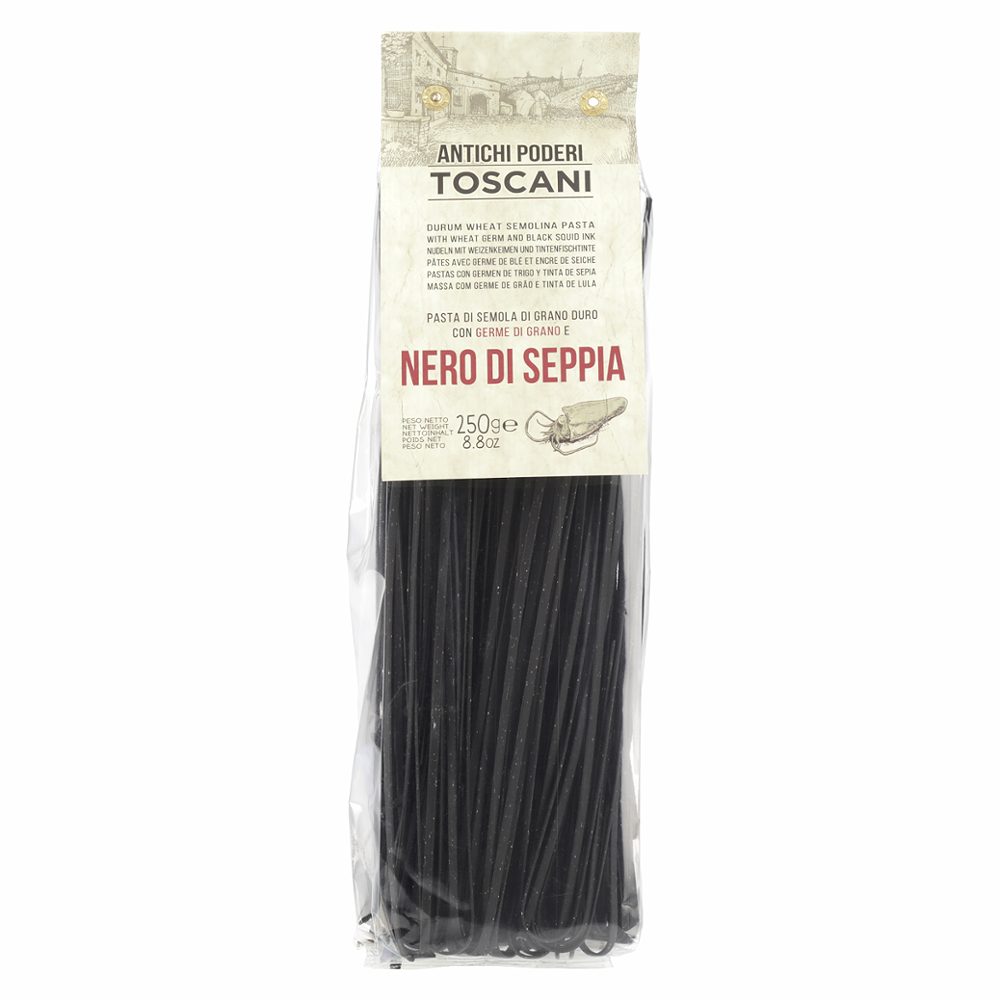 sušene testenine linguine s pšeničnimi kalčki in sipinim črnilom