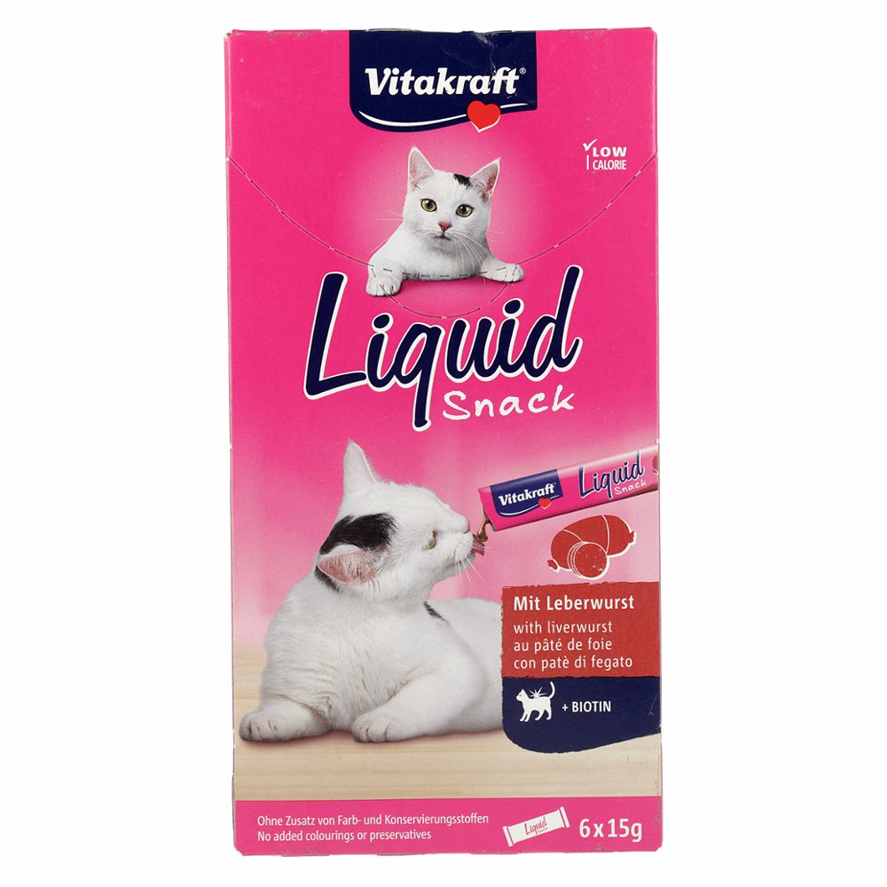 prigrizek za mačke liquid-snack, jetra+biotin, vitakraft, 90g, 6/1