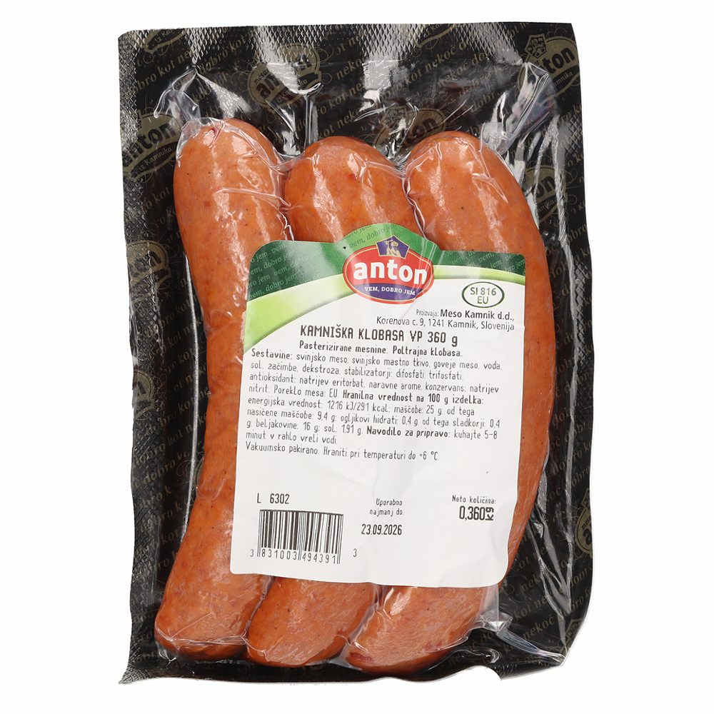 kamniška klobasa, anton, pakirano, 360 g