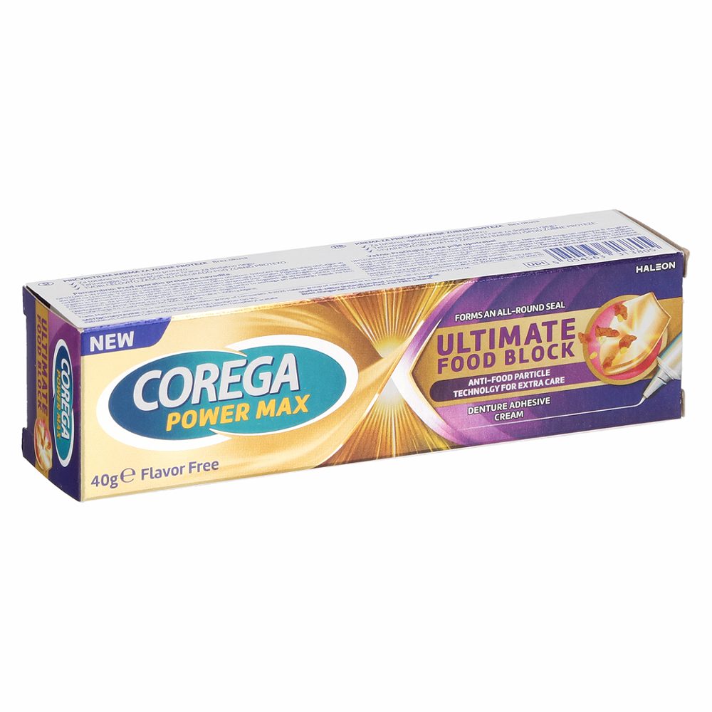 pričvrstilna krema za zobne proteze, ultimate food block, corega, 40g
