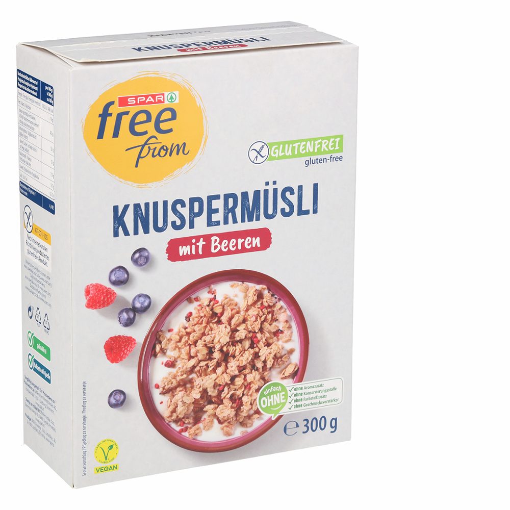 hrustljavi musli z jagodičevjem, brez glutena, spar free from, 300g