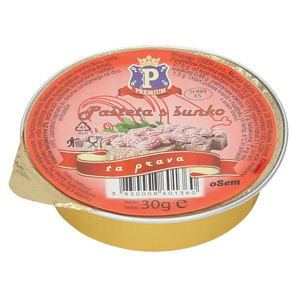 PAŠTETA S ŠUNKO, PREMIUM, 30G